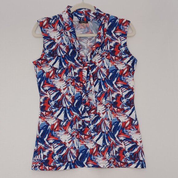 Women's Tahari 4th of July American Red White & Blue Sleeveless Blouse Size XS - Picture 1 of 8